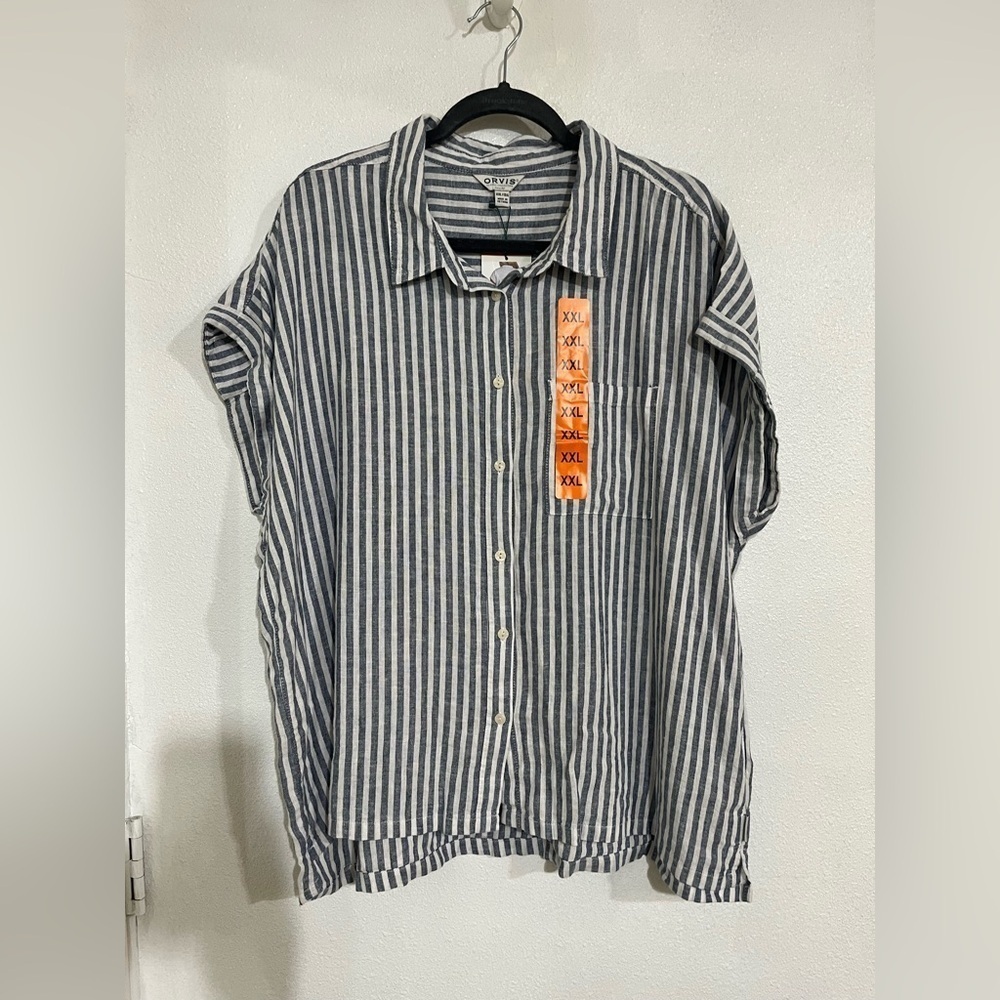 ORVIS XXL striped NWOT linen blend tunic top plus size woman